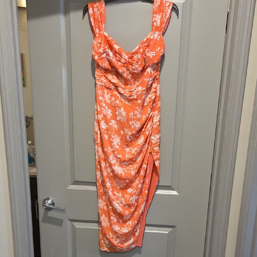 Off The Shoulder Floral Orange Dress